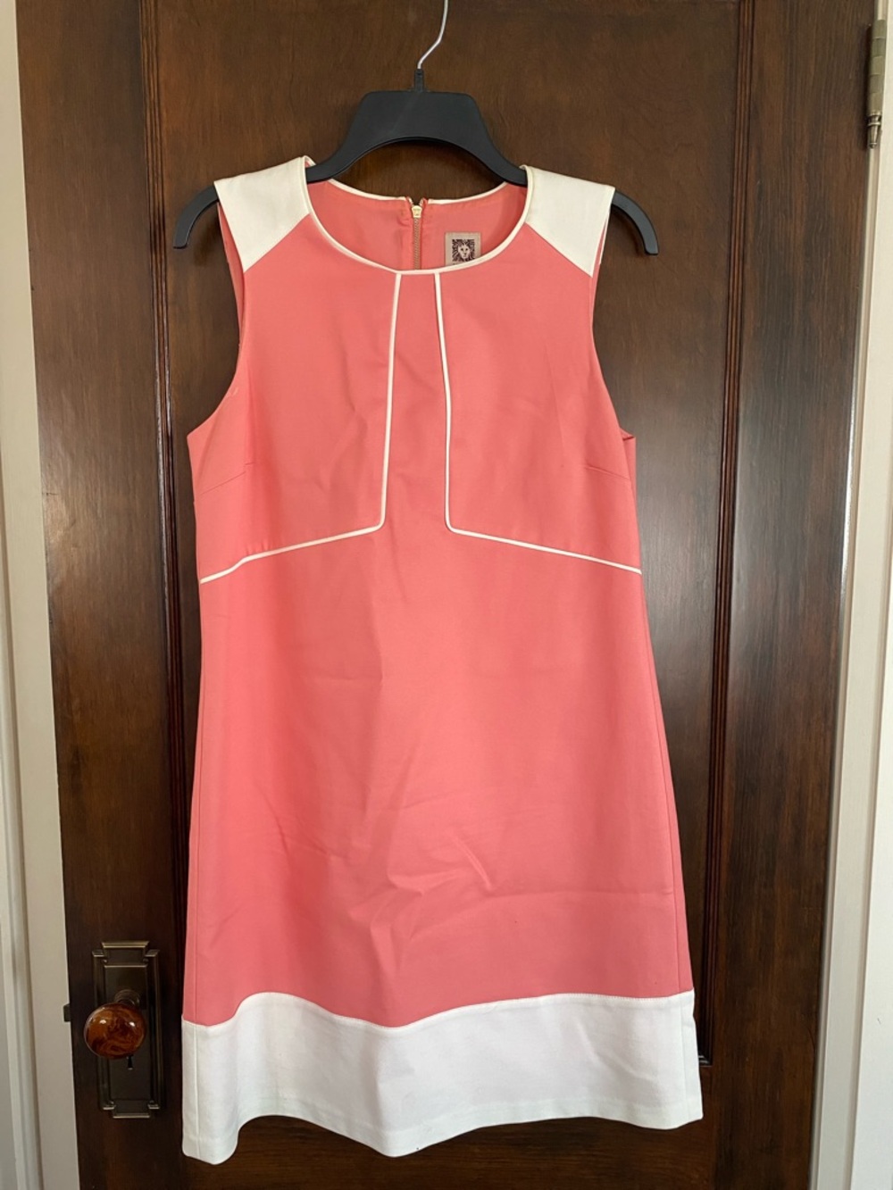 Sleeveless Coral Shift Dress with White Trim